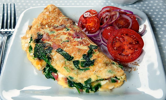 Bacon, Spinach & Feta Omelette.